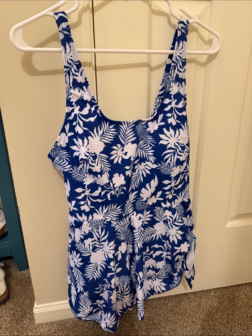 Ocevara Women’s   Blue & White Floral One-Piece Romper Swimsuit